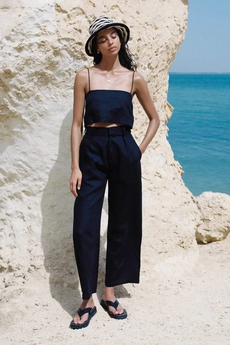 Faithfull The Brand Ida High-Waist Pant in Black - Women's Elegant Trousers