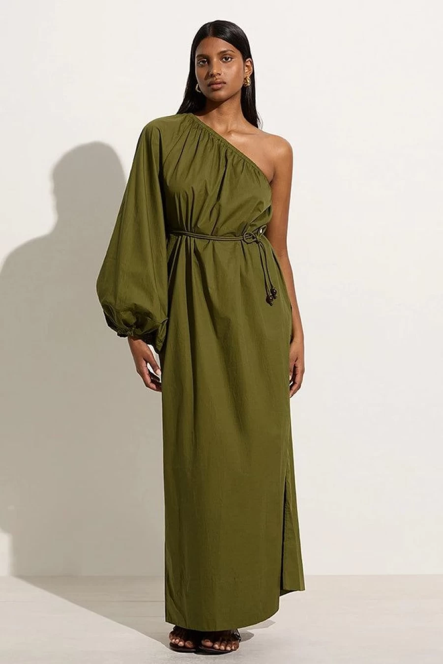 Faithfull The Brand Amorosa Maxi Dress in Olive - Women's Boho Flowy Long Dress