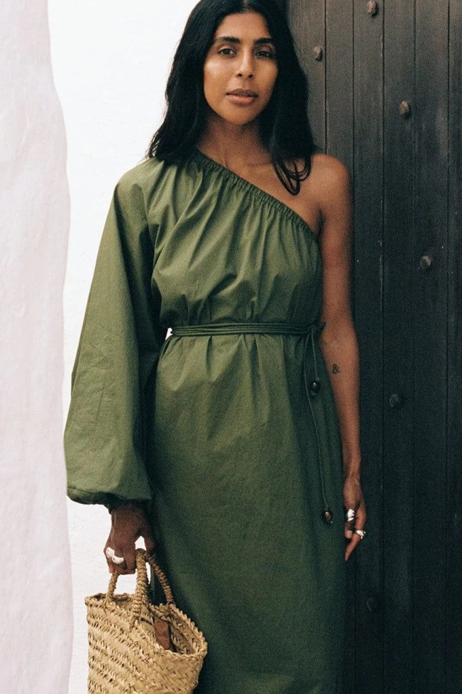 Faithfull The Brand Amorosa Maxi Dress in Olive - Women's Boho Flowy Long Dress