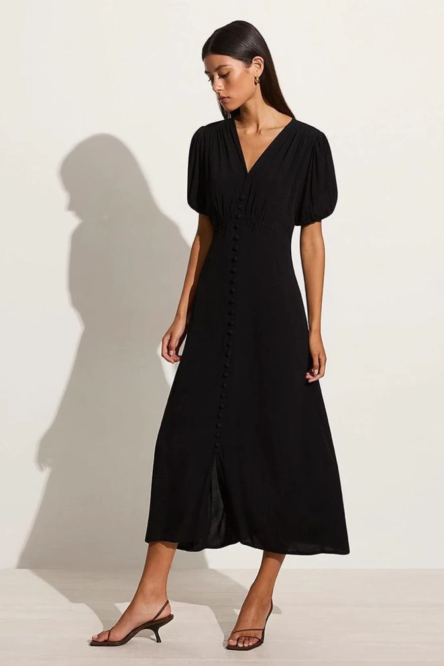 Faithfull The Brand Bellavista Black Midi Dress - Women's Elegant Casual Summer Dress