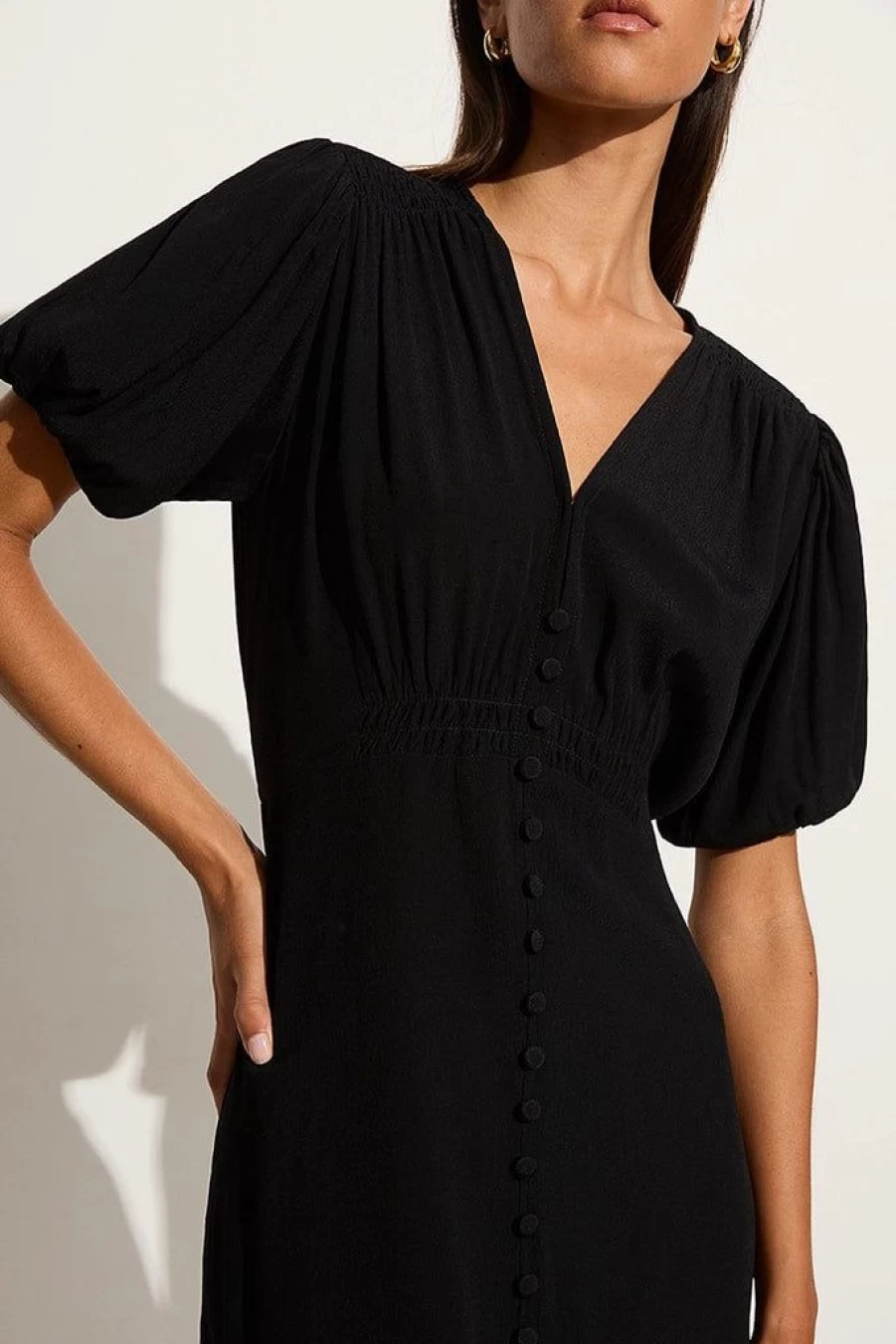 Faithfull The Brand Bellavista Black Midi Dress - Women's Elegant Casual Summer Dress