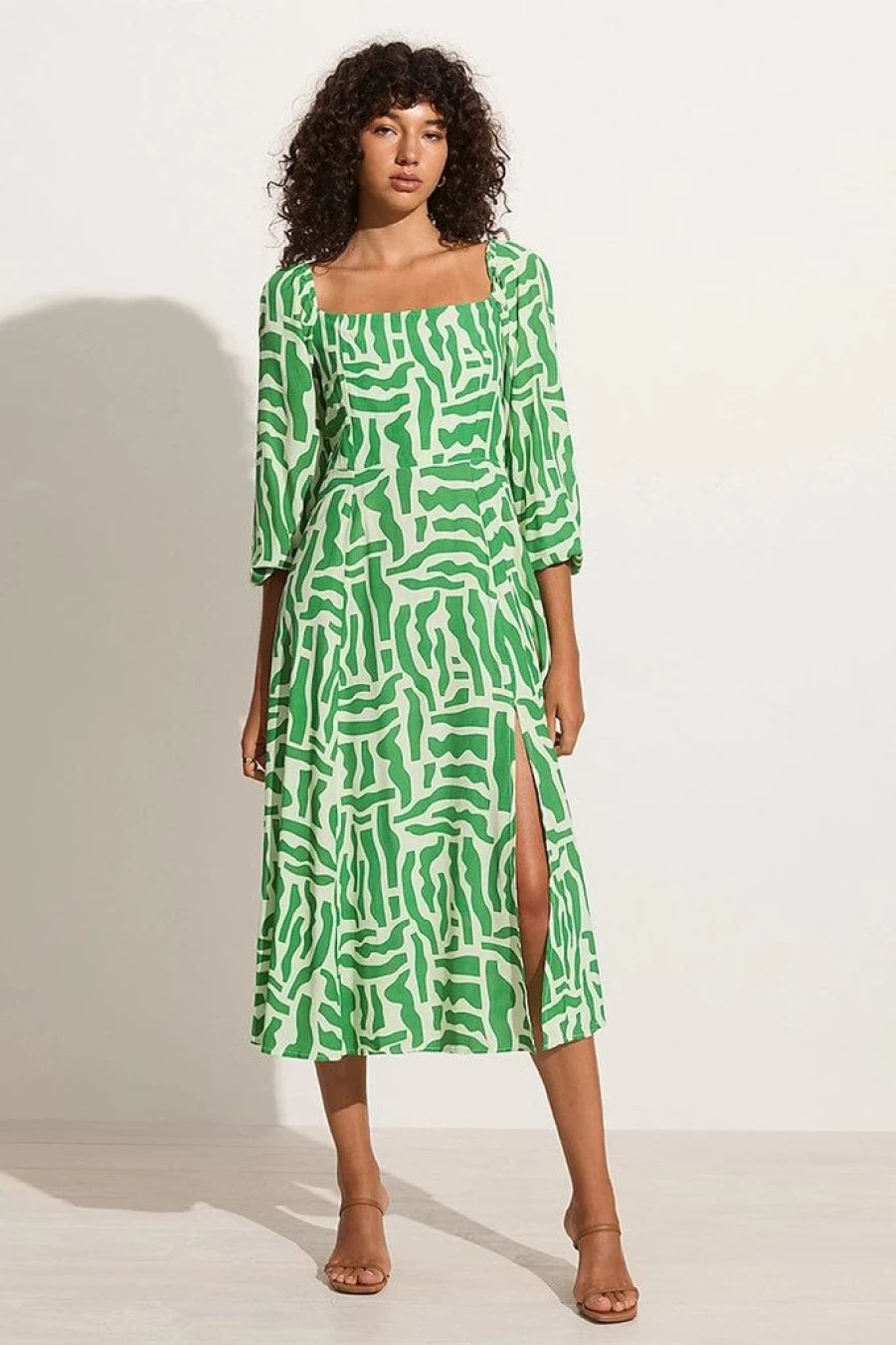 Faithfull The Brand La Vita Midi Dress in Green Tulli Print - Exclusive Final Sale