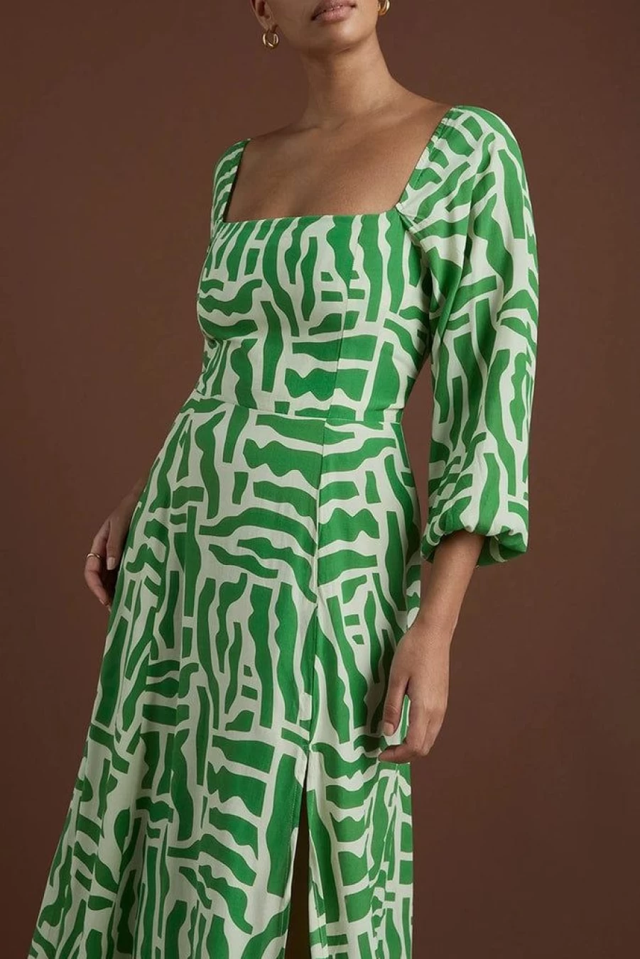 Faithfull The Brand La Vita Midi Dress in Green Tulli Print - Exclusive Final Sale