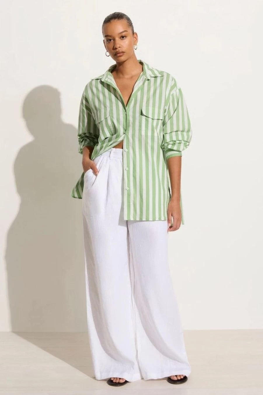 Faithfull The Brand Tyde Shirt in Bayou Stripe Sage - Limited Time Final Sale