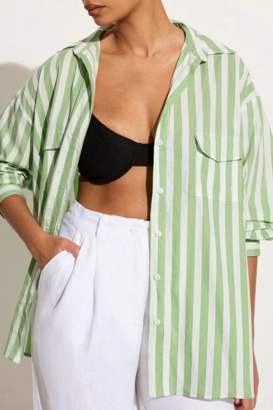 Faithfull The Brand Tyde Shirt in Bayou Stripe Sage - Limited Time Final Sale