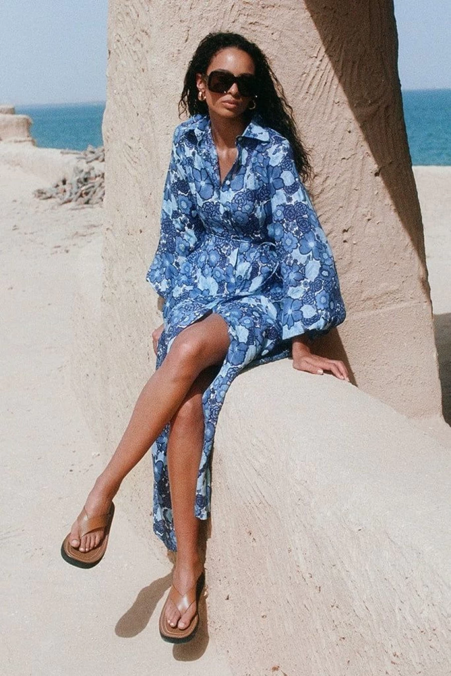 Faithfull The Brand La Mira Floral Blue Maxi Dress - Los Cinco Style