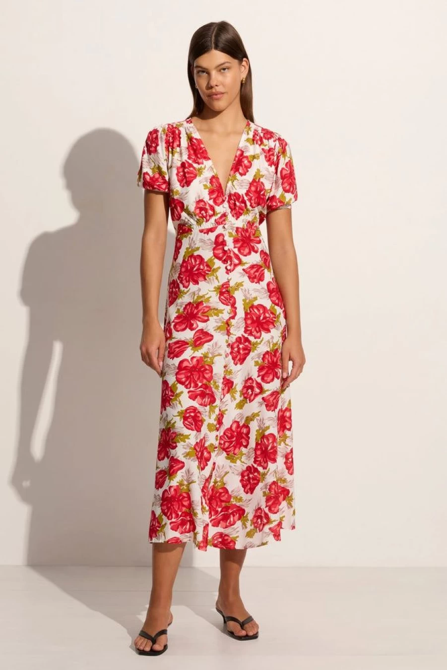 Faithfull The Brand Isadora Floral Red Midi Dress - Bellavista Style