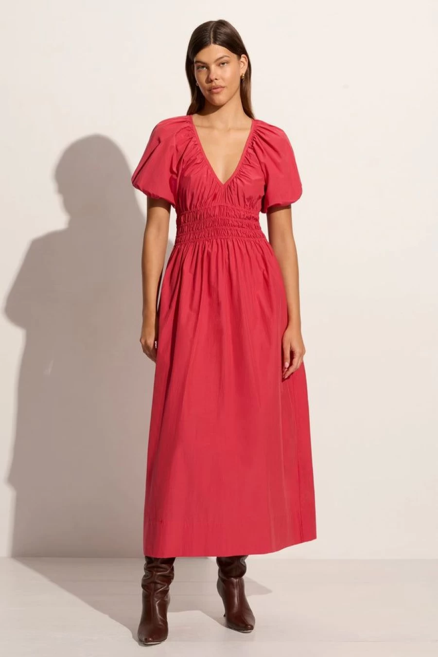 Faithfull The Brand Teatro Midi Dress in Crimson - Elegant Women's Summer Dress