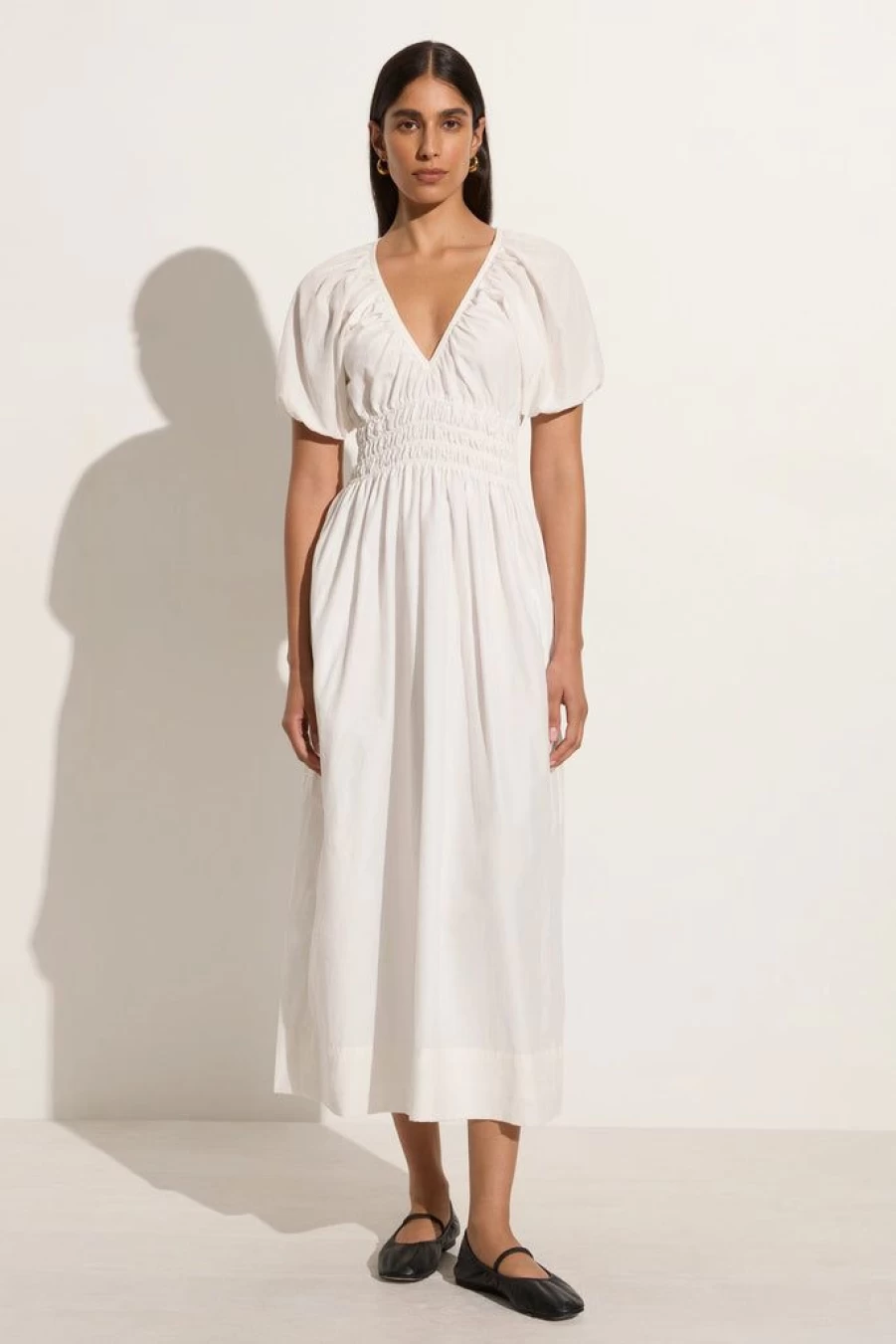 Faithfull The Brand Teatro Midi Dress in White - Elegant Women's Summer Dress