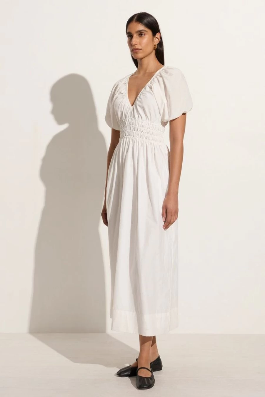 Faithfull The Brand Teatro Midi Dress in White - Elegant Women's Summer Dress