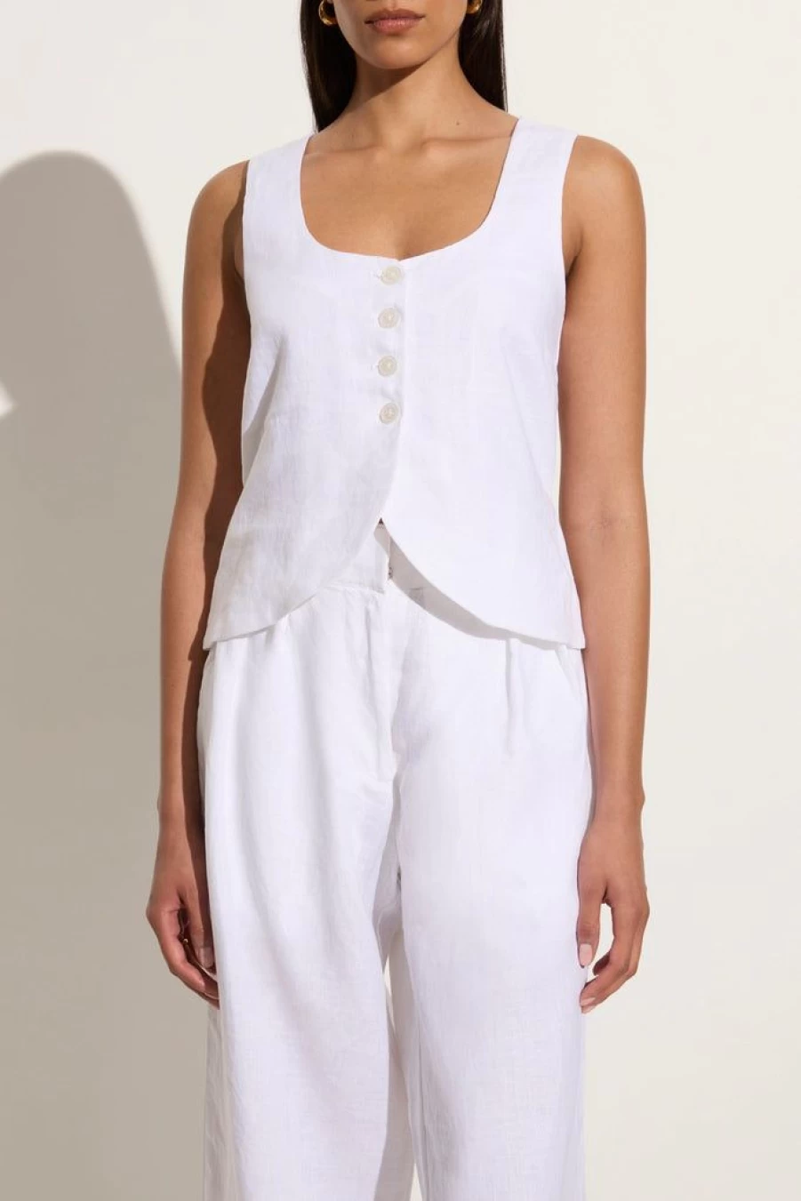 Faithfull The Brand Stanze Vest in White | Women's Lightweight Linen Summer Top