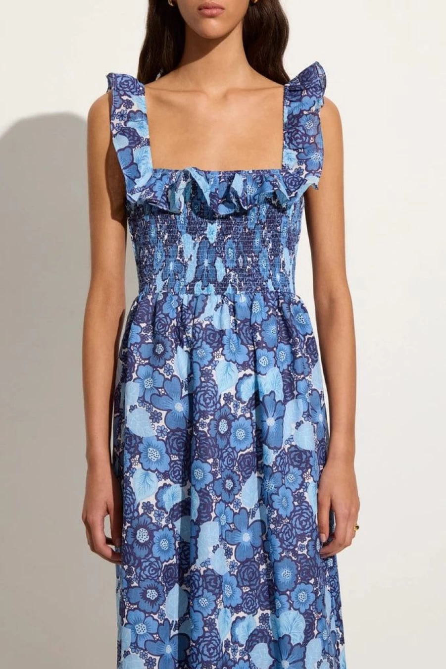 Faithfull The Brand Sameera Floral Print Midi Dress in Blue - La Mira Collection