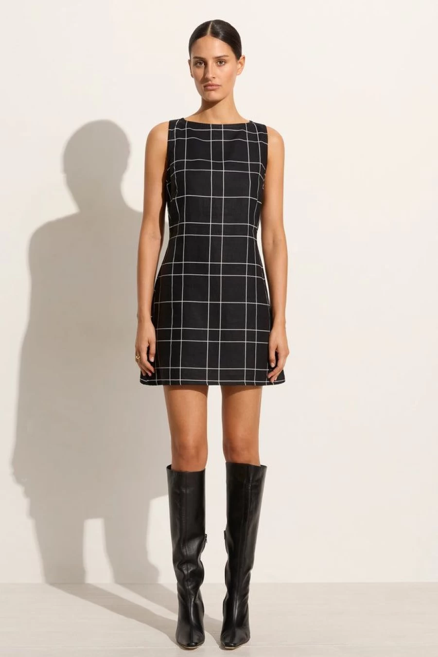 Faithfull The Brand Lui Mini Dress - Letizia Checkered Black Short Sleeve Summer Outfit