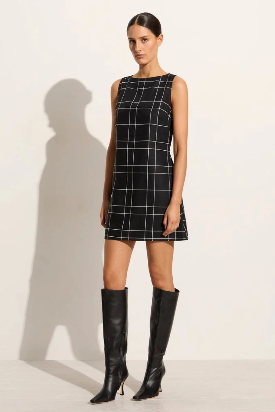 Faithfull The Brand Lui Mini Dress - Letizia Checkered Black Short Sleeve Summer Outfit