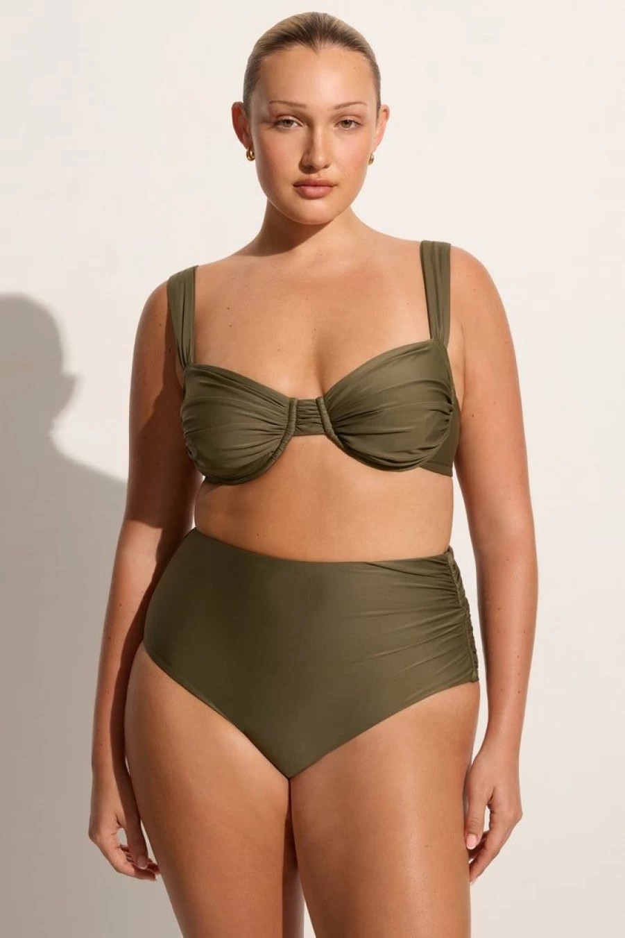 Faithfull The Brand Sol Bikini Top in Khaki - Women's Swimwear
