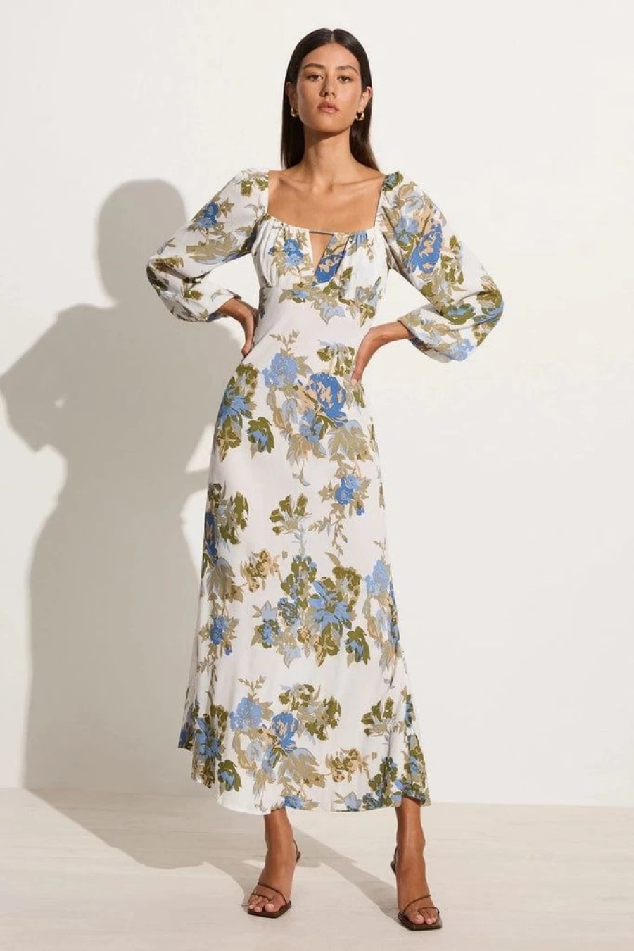 Faithfull The Brand Benedita Floral Midi Dress in Ivory - Elegant Escala Print