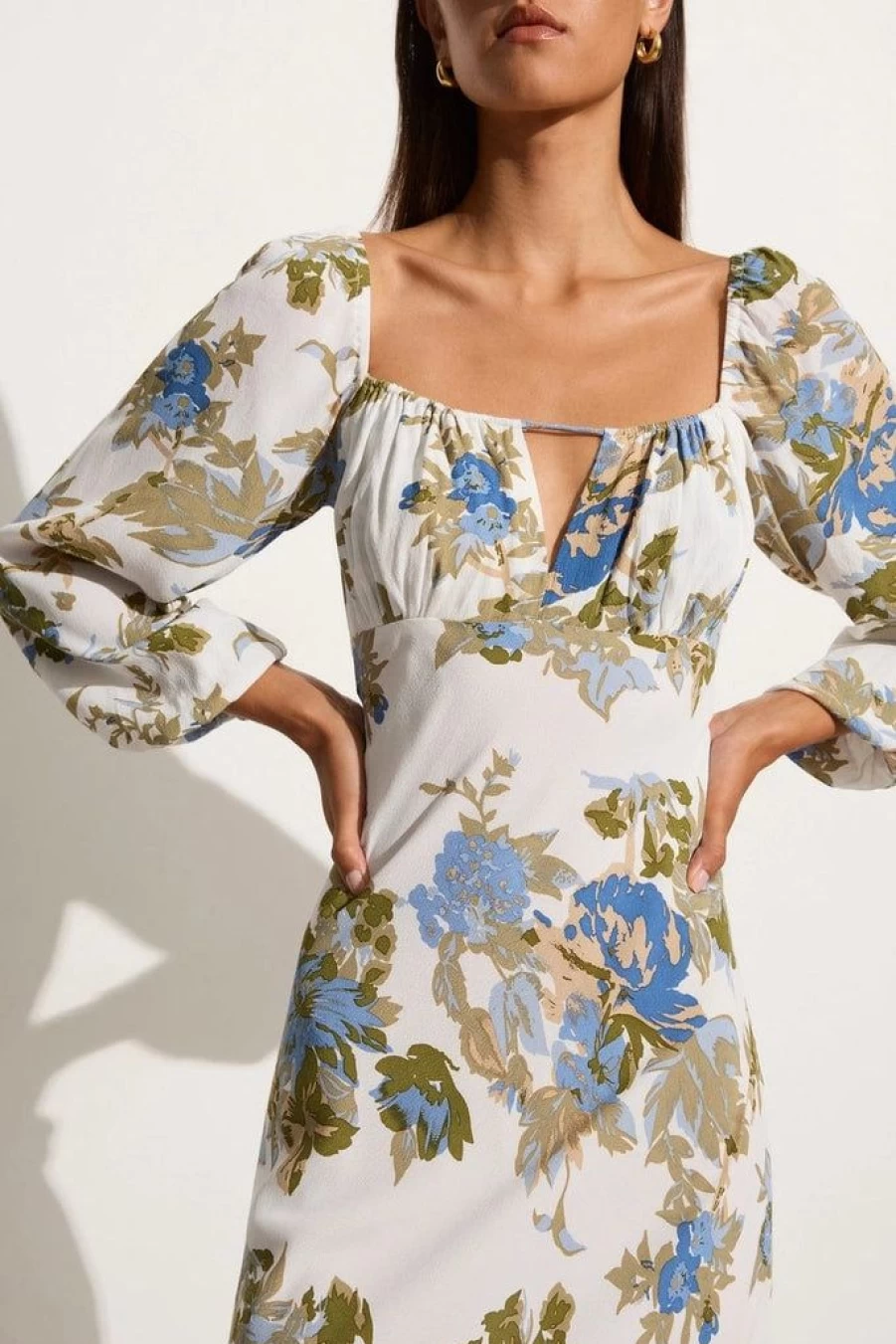Faithfull The Brand Benedita Floral Midi Dress in Ivory - Elegant Escala Print