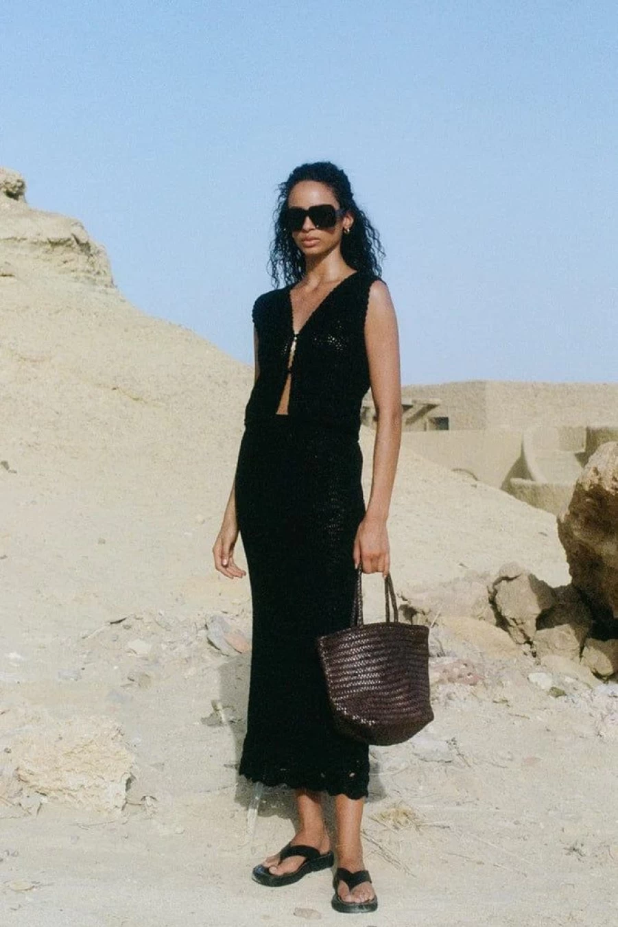 Faithfull The Brand Lula Black Handmade Crochet Skirt for Women