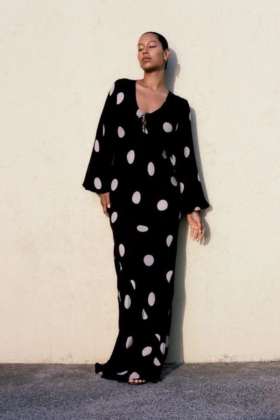 Faithfull The Brand Santos Maxi Dress - Veia Polka Dot Chocolate Print Long Flowy Summer Dress