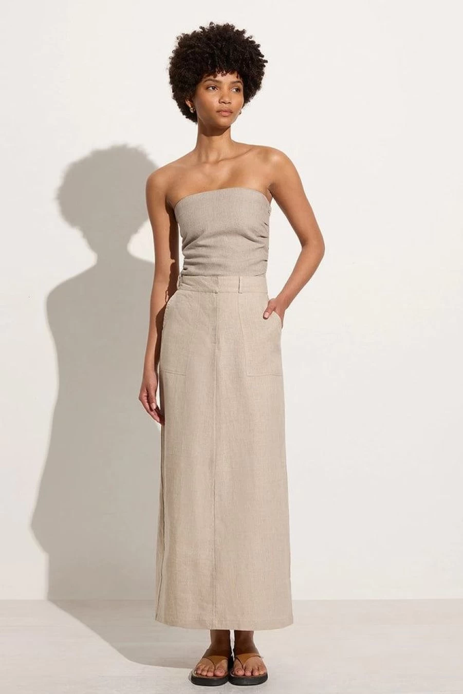 Faithfull The Brand Amreli Maxi Skirt in Natural - Boho Chic Flowy Beach Skirt