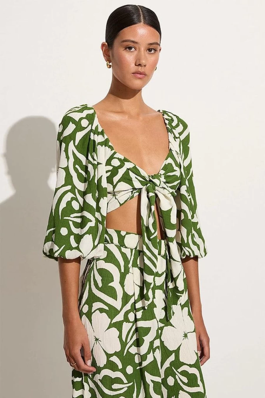 Faithfull The Brand Margherita Floral Top in Olive Green - Final Sale