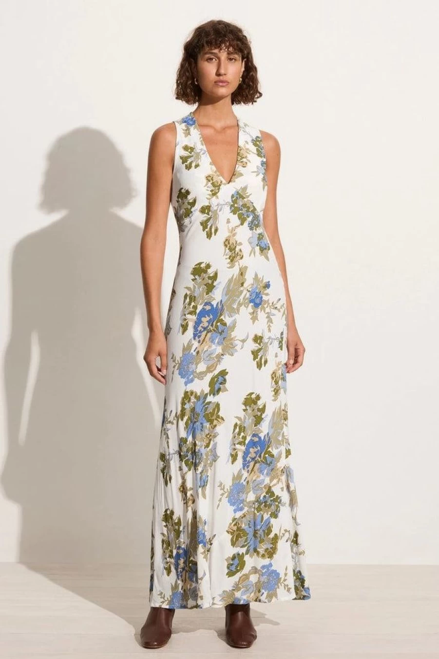 Faithfull The Brand Romi Maxi Dress - Floral Print Ivory Escala Summer Beach Dress