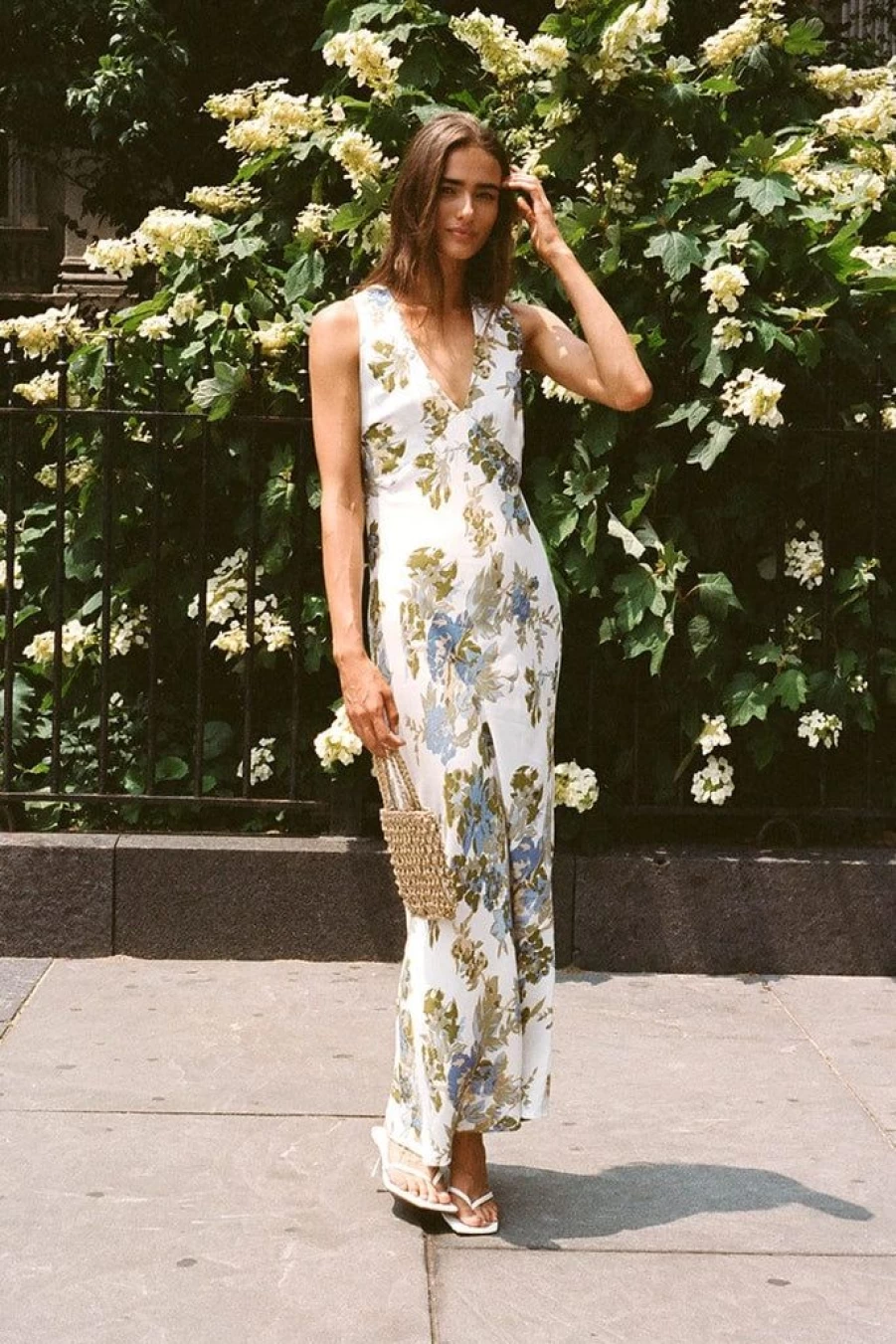 Faithfull The Brand Romi Maxi Dress - Floral Print Ivory Escala Summer Beach Dress