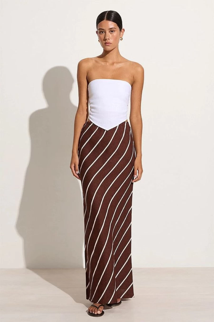 Faithfull The Brand Cataline Striped Skirt in Truffle - San Vito Pattern - Final Sale