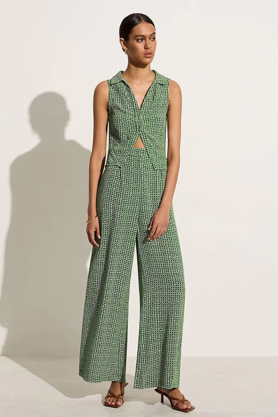 Faithfull The Brand Leia Pant Azulejo Blue Floral Print High Waisted Wide Leg Pants