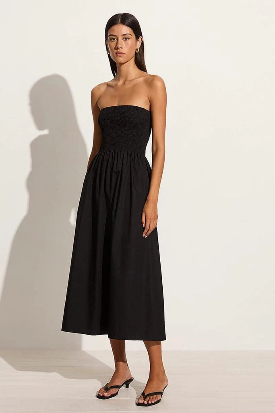 Faithfull The Brand Madella Black Midi Dress - Women's Elegant Casual Summer Dress