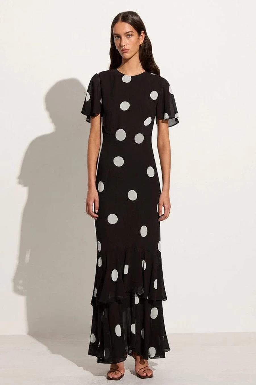 Faithfull The Brand Esperanza Veia Polka Dot Maxi Dress in Chocolate