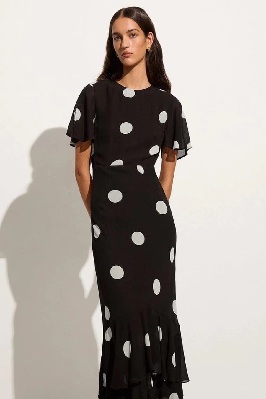 Faithfull The Brand Esperanza Veia Polka Dot Maxi Dress in Chocolate