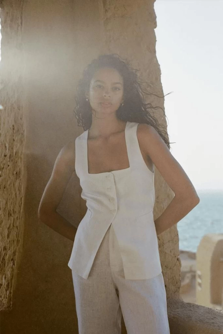 Faithfull The Brand Maya Vest Women's White Boho Linen Summer Top