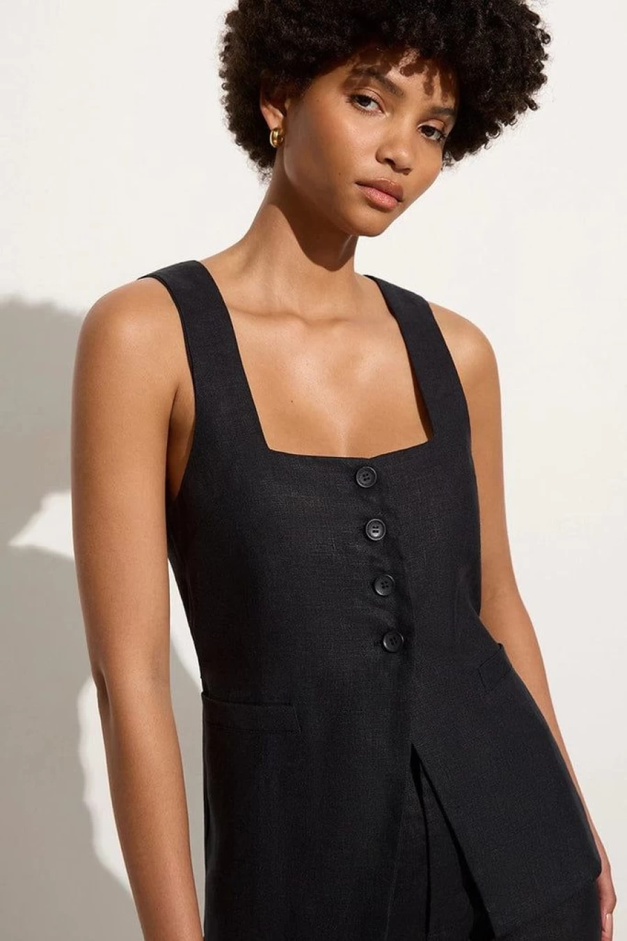 Faithfull The Brand Maya Vest Black Women's Boho Linen Oversized Summer Cover-Up