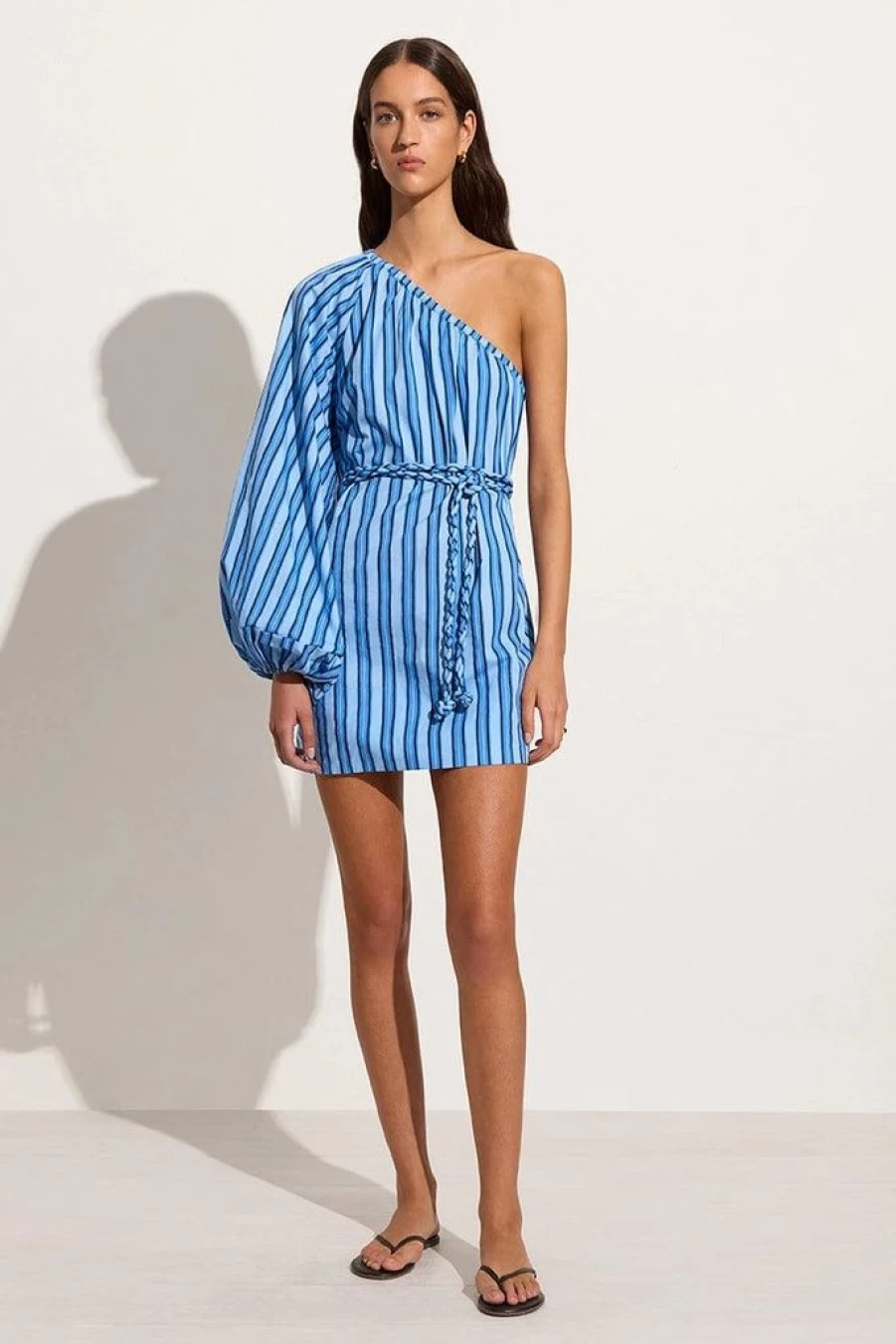 Faithfull The Brand Calia Mini Dress in Akaia Stripe Blue - Women's Striped Summer Dress
