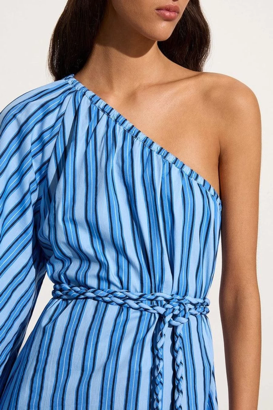 Faithfull The Brand Calia Mini Dress in Akaia Stripe Blue - Women's Striped Summer Dress