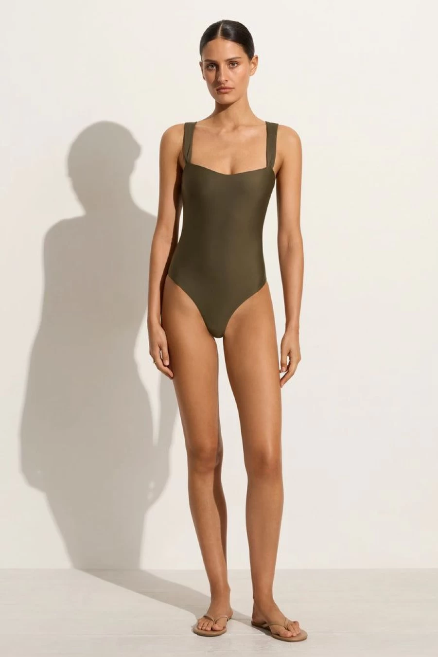 Faithfull The Brand Grazie One Piece Swimsuit in Khaki - Women's Beachwear