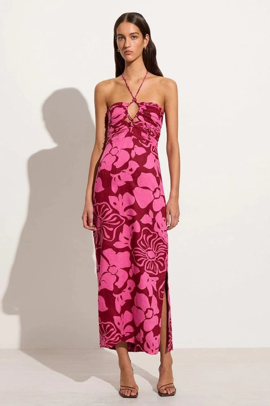 Faithfull The Brand Tortugas Midi Dress in Mica Floral Pink - Women's Boho Floral Print Summer Dress
