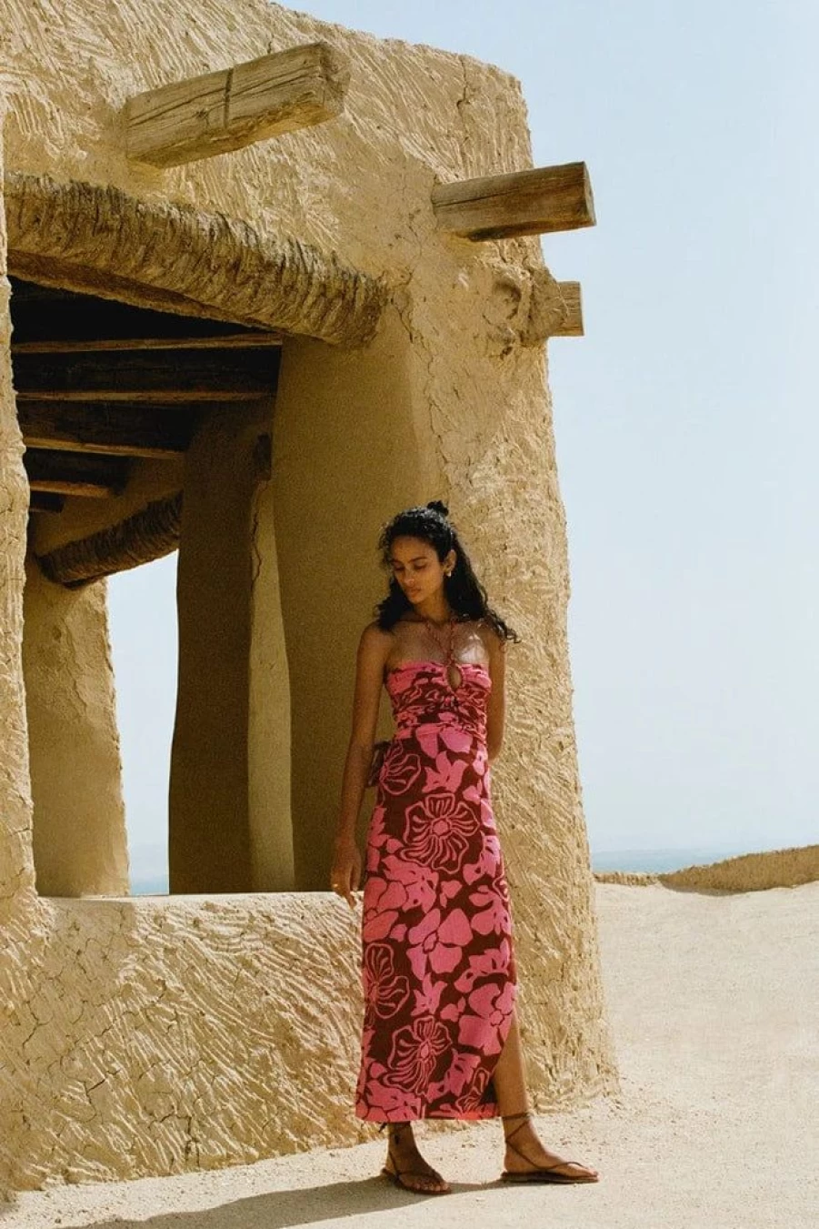 Faithfull The Brand Tortugas Midi Dress in Mica Floral Pink - Women's Boho Floral Print Summer Dress