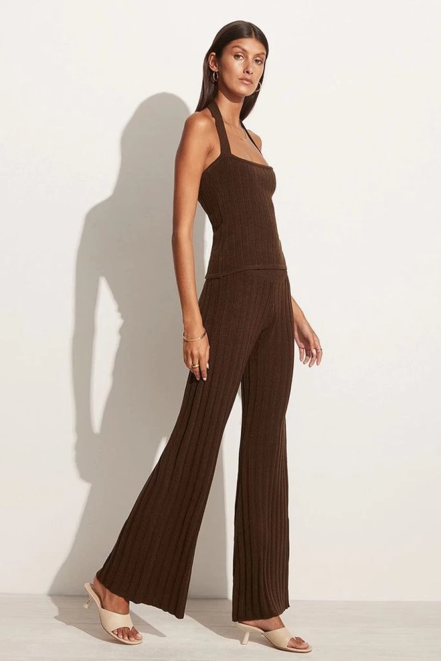 Faithfull The Brand Damira Knit Pants in Coffee - Women's High-Waisted Comfortable Lounge Pants