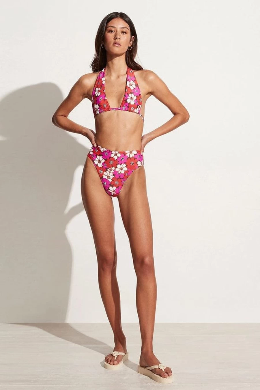 Faithfull The Brand Floral Print High-Waisted Bikini Bottoms - Chania Li Reni in Fuchsia, Women's Swimwear Final Sale