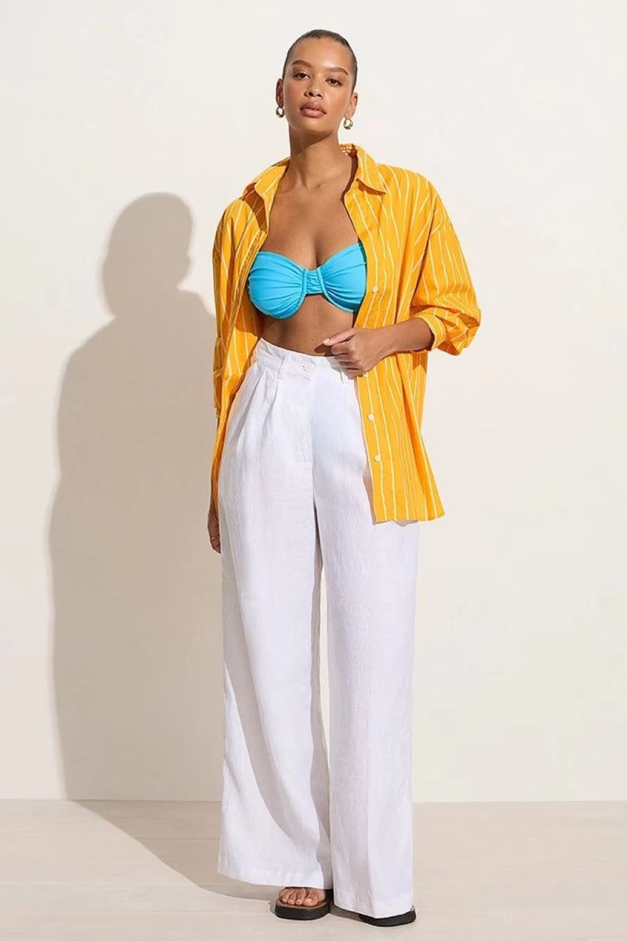 Faithfull The Brand Daija Shirt Adia Stripe Print Citrus - Women's Final Sale Blouse