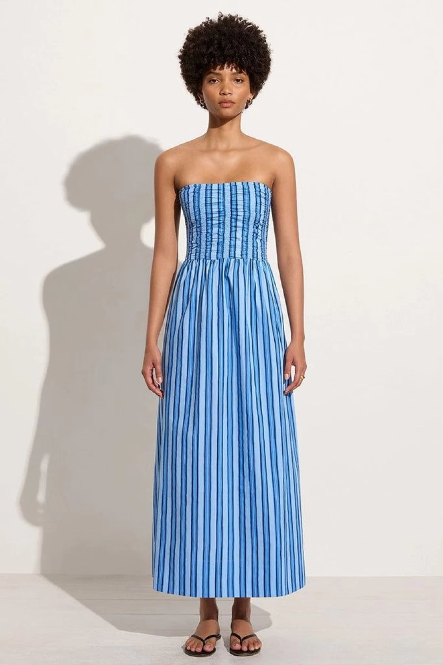 Faithfull The Brand Akaia Blue Striped Midi Dress - Dominquez Style