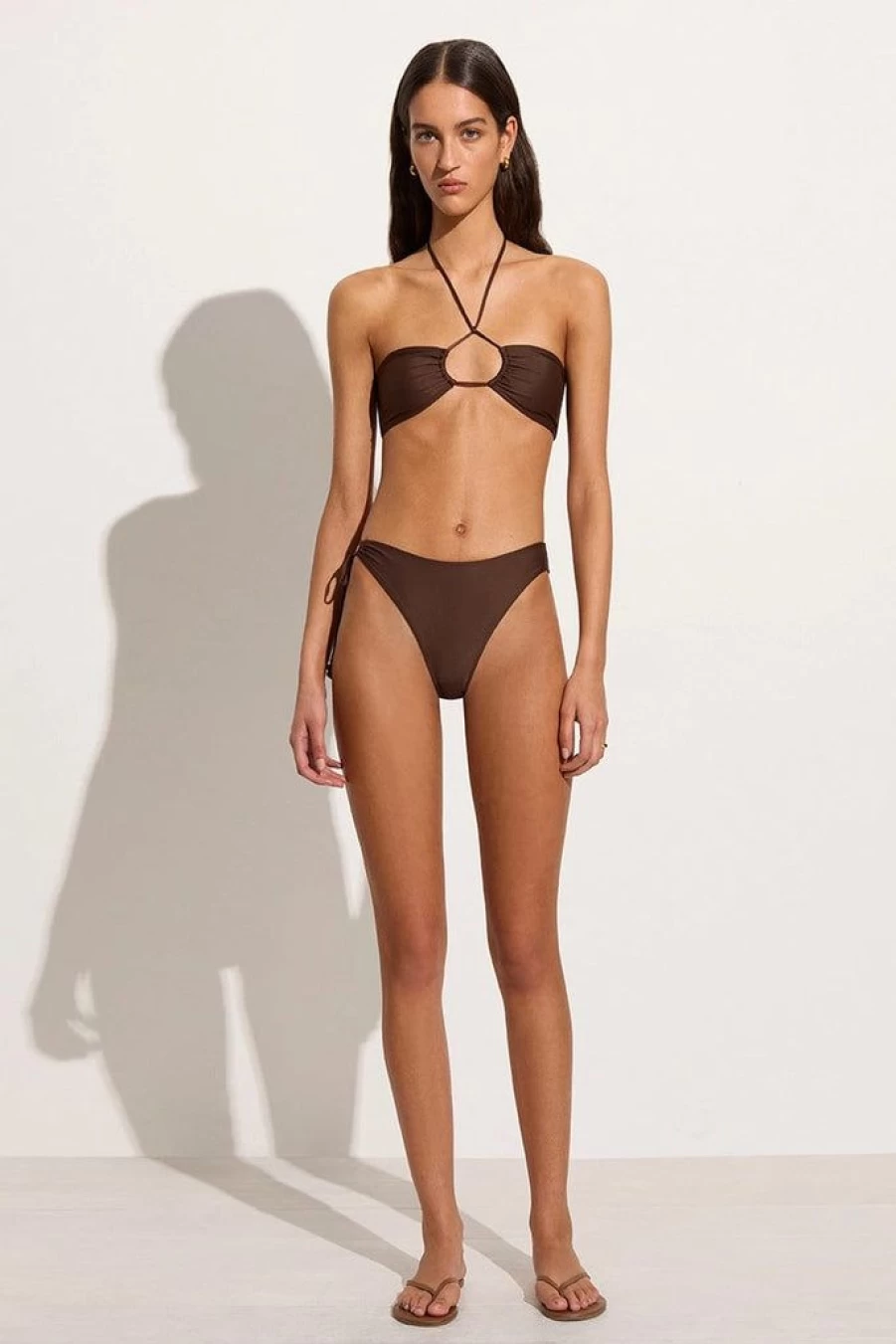 Faithfull The Brand Madre High-Waisted Bikini Bottoms in Coffee Brown
