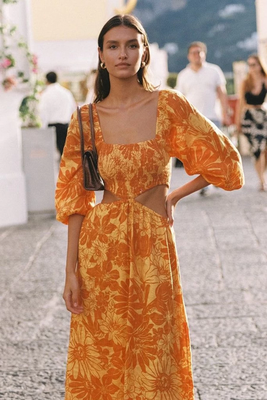 Faithfull The Brand Zani Floral Print Midi Dress in Burnt Orange - Final Sale