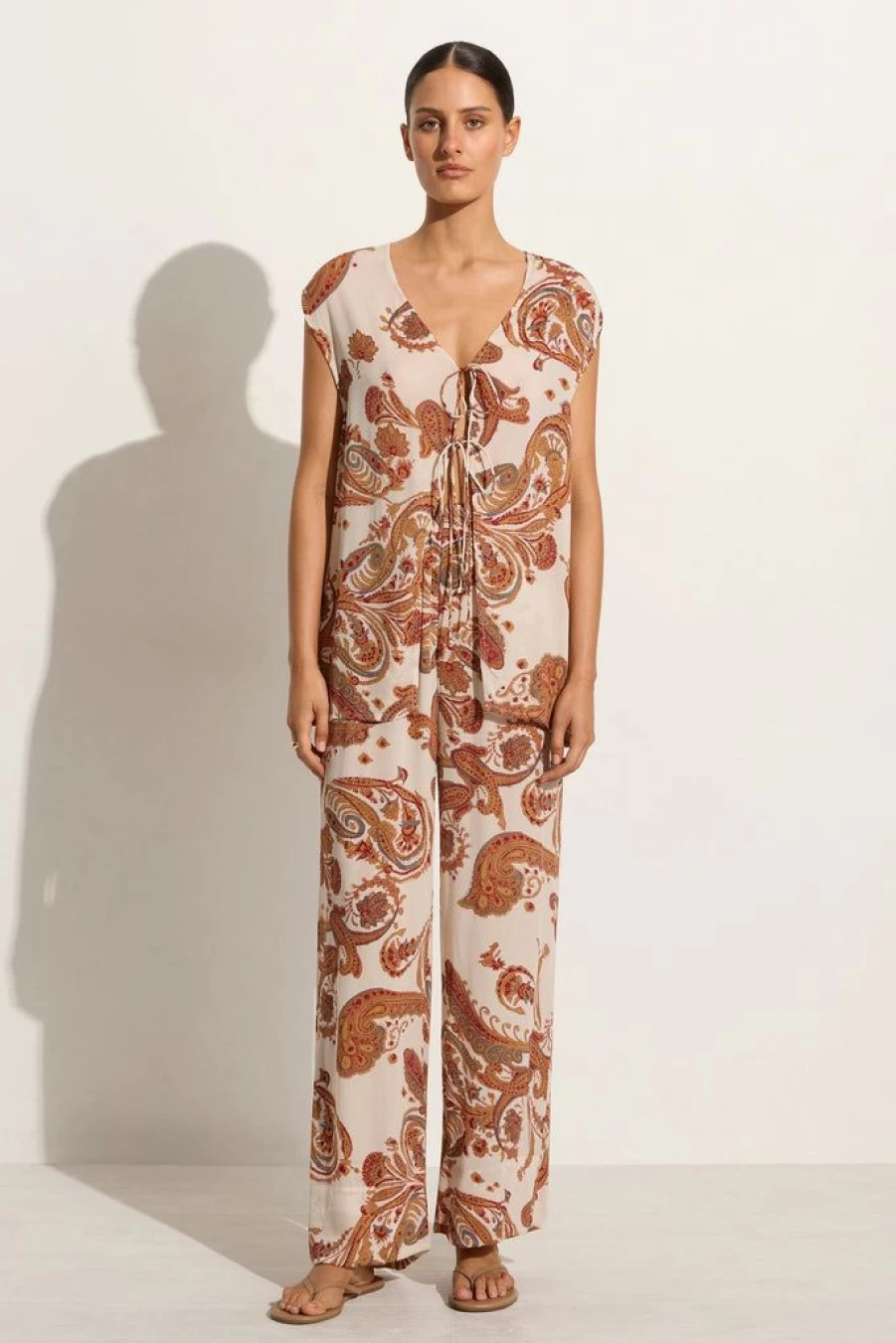 Faithfull The Brand Gorges Pant Alessia Paisley Floral Print High-Waisted Wide Leg Trousers