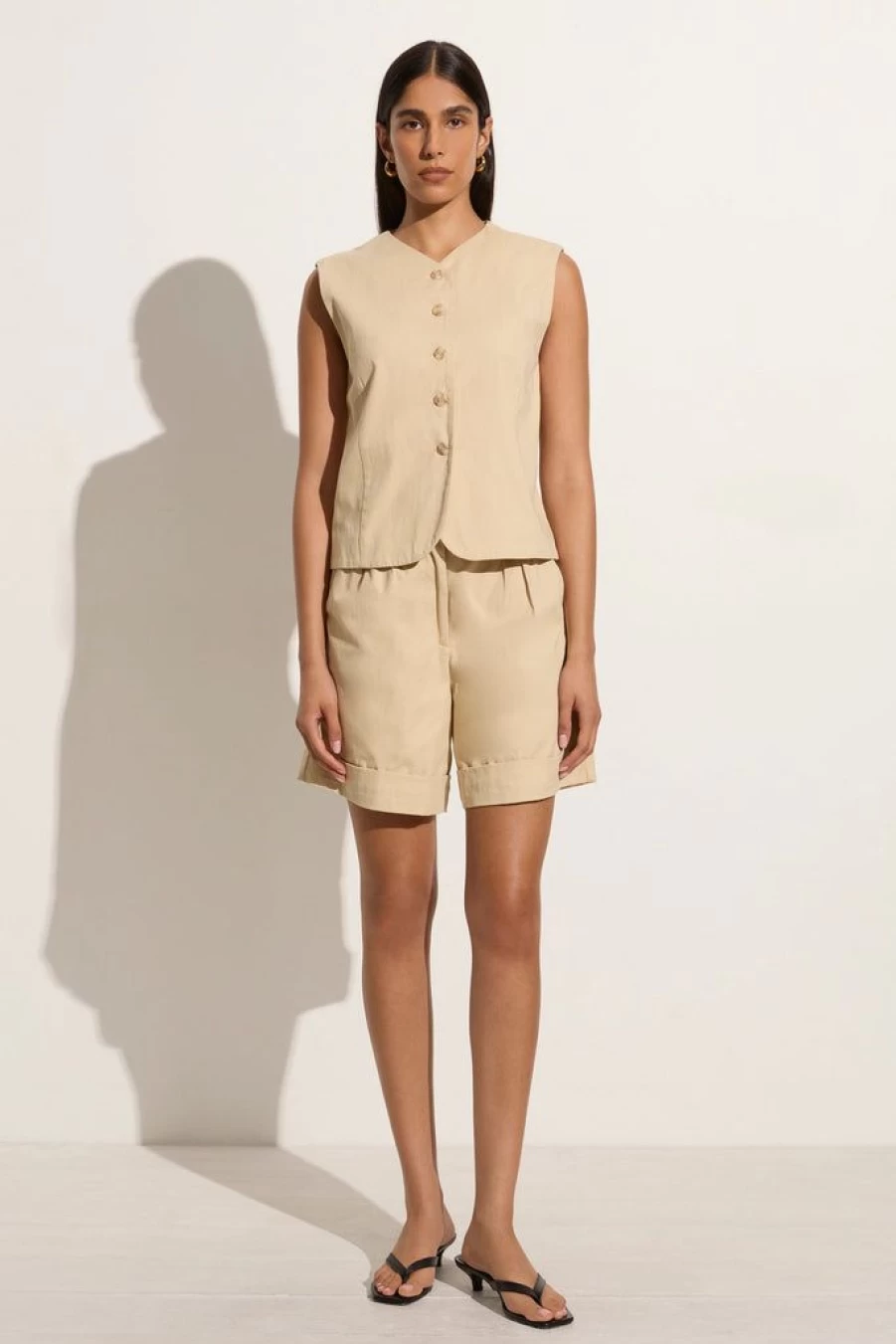 Faithfull The Brand Campania Short Bleached Sand - Women's Boho Linen Beach Shorts