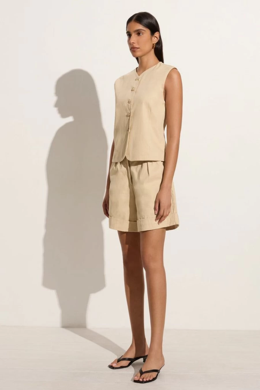 Faithfull The Brand Campania Short Bleached Sand - Women's Boho Linen Beach Shorts