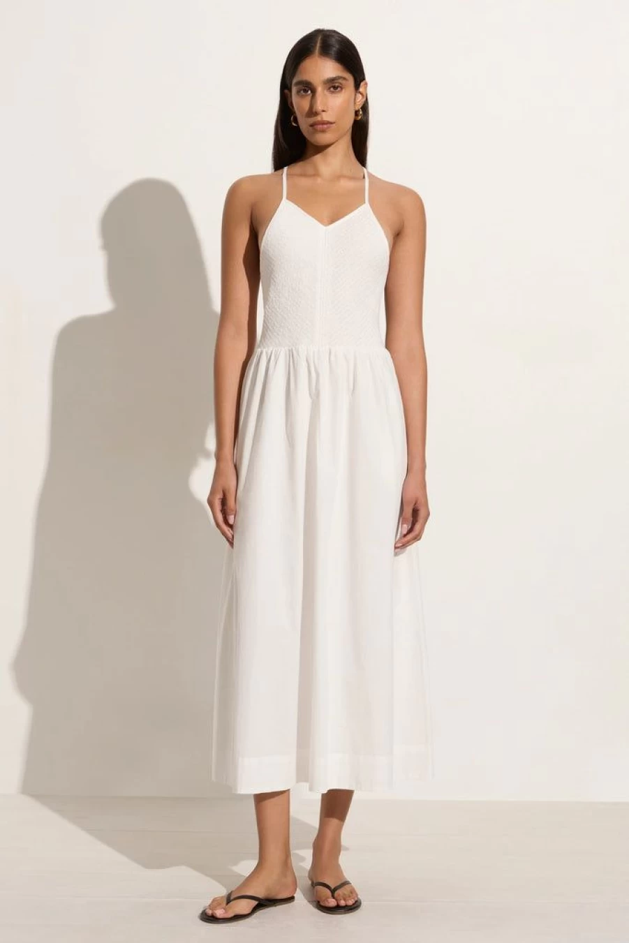 Faithfull The Brand White Midi Dress with Camera Print - Women's Floral Summer Dress