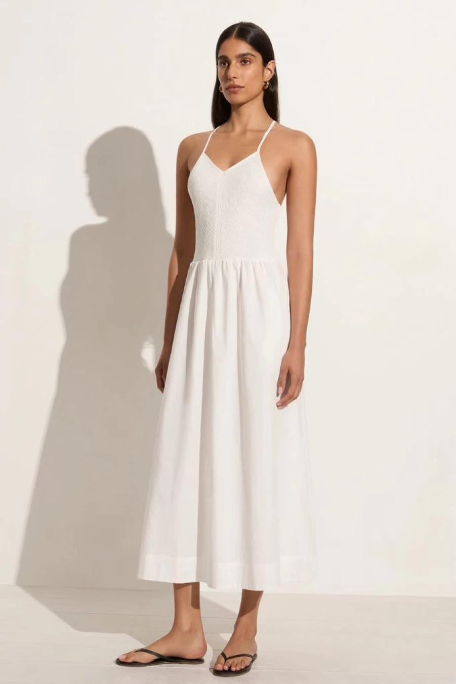 Faithfull The Brand White Midi Dress with Camera Print - Women's Floral Summer Dress